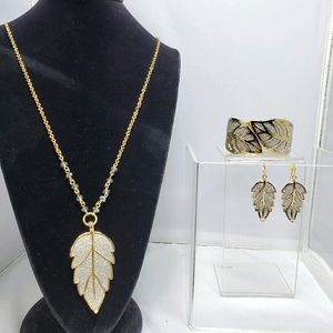JTV gold tone metal necklace bracelet ear set
